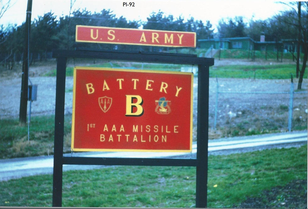 Sign reading U S Army Battery B, first AAA Missile Battalion